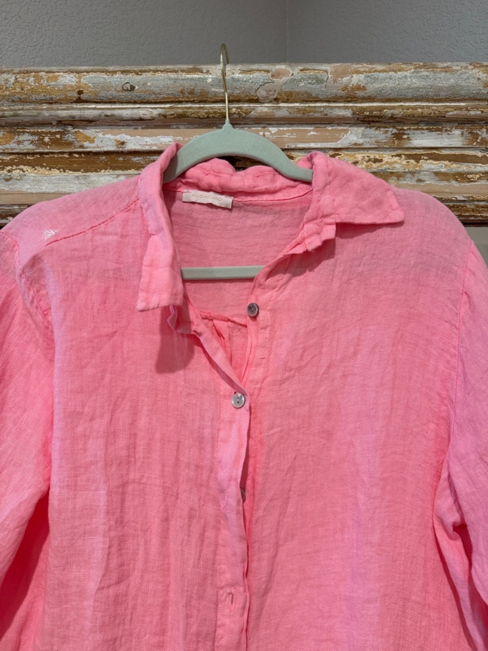 Pink Linen Button-Front Tunic - Picture 2 of 3